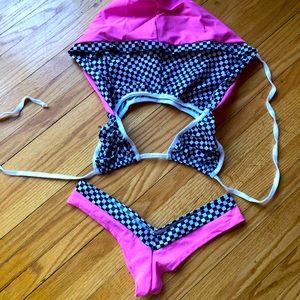 Hoodie race check bikini scrunch butt